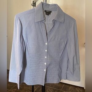 Sara I. Blue Pinstripe Button Down Top Size Medium